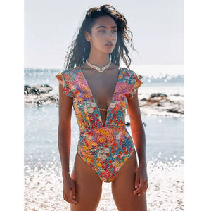 New Free People BETH RICHARDS Sophia One Piece Swimsuit $280 MEDIUM Floral